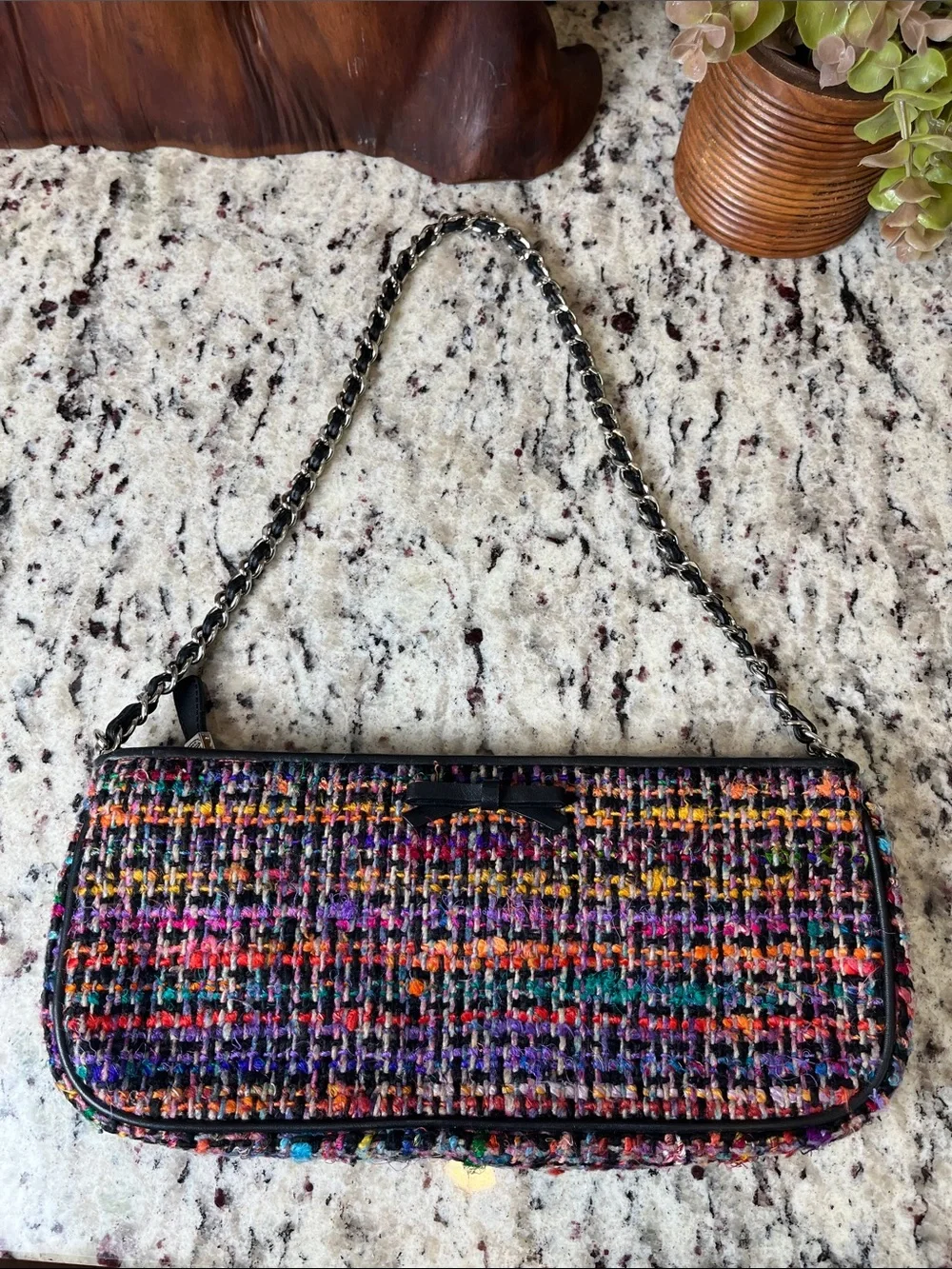 Talbots Multicolor Tweed Shoulder Bag with Black Trim & Chain